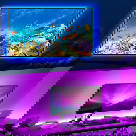 Banda LED RGB inteligenta Nous F1, Wi-Fi, comanda vocala, senzor sincronizare muzica, 18W, 1700 lm, A++, lumina colorata, 5m - EpicHome.ro