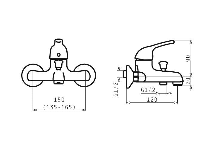 Baterie cada si dus Pyramis SOLFEGIO, finisaj cromat, cartus cu disc ceramic - EpicHome.ro