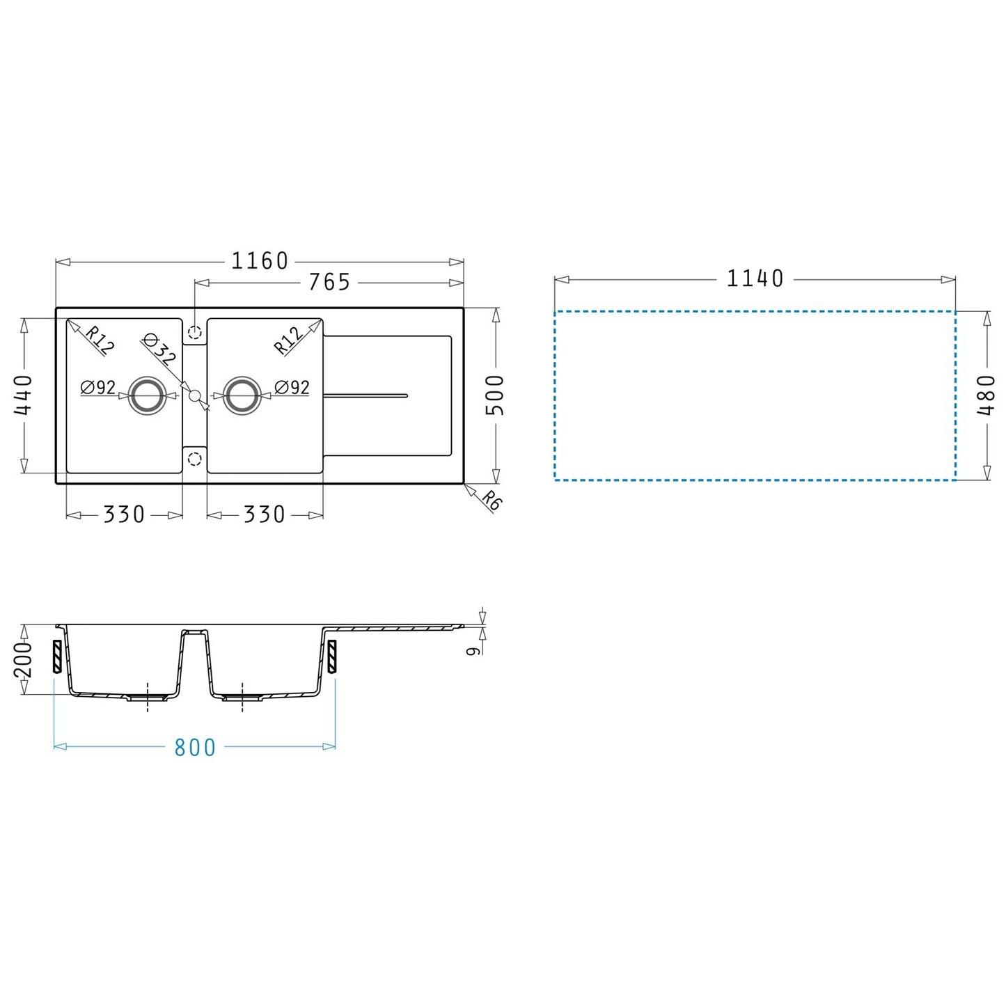 Chiuveta granit Pyramis ITHAKA 116x50cm - EpicHome
