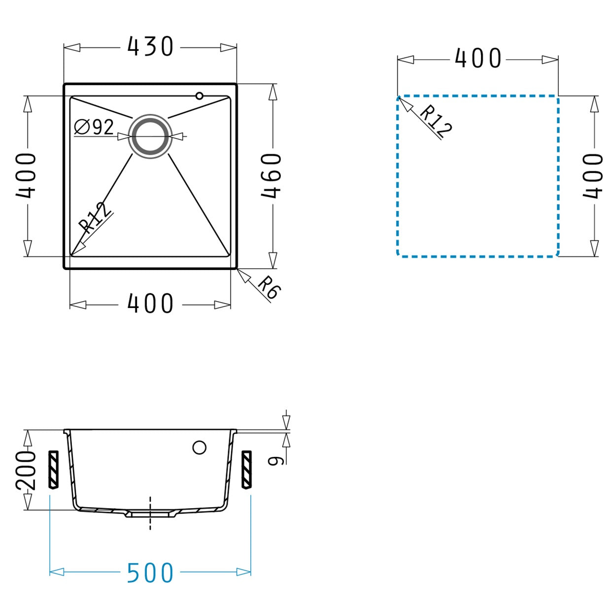 Chiuveta granit Pyramis ITHAKA Under Mount 40x40cm - EpicHome