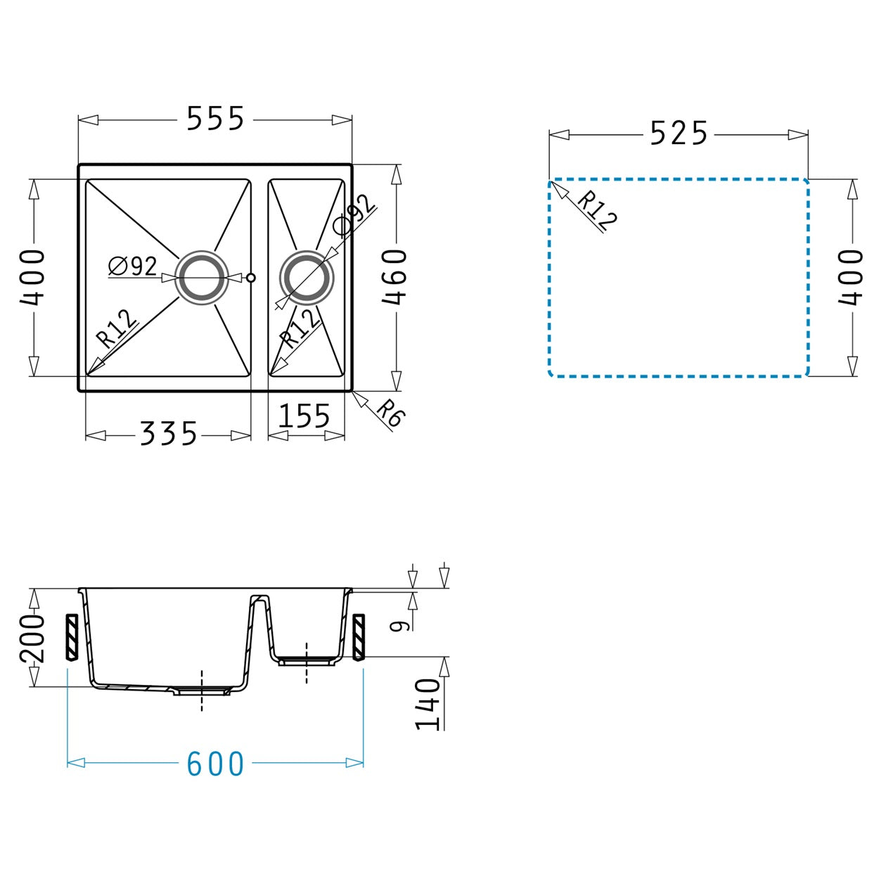 Chiuveta granit Pyramis ITHAKA Under Mount 55,5x46cm - EpicHome.ro