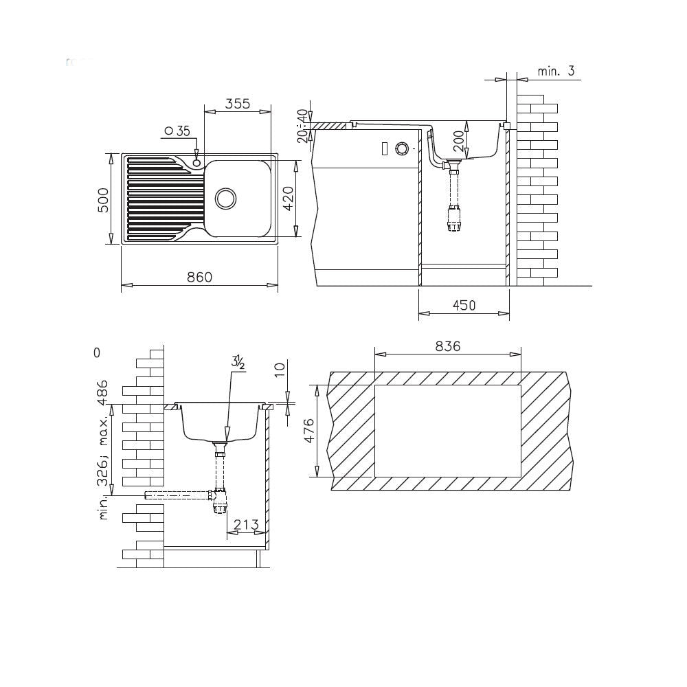 Chiuveta soft compozit Pyramis STRIPE 86x50cm cuva stanga - EpicHome