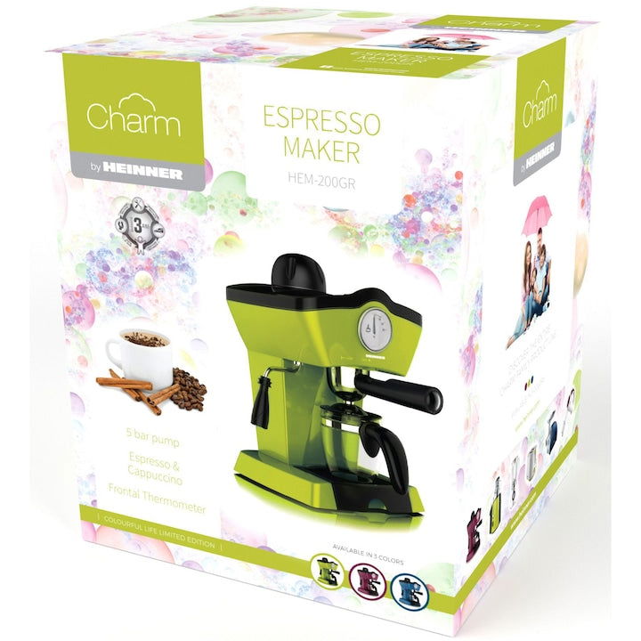 Espressor manual Heinner Charm HEM-200GR, 800W, 250ml, 3.5 bar, Verde - EpicHome