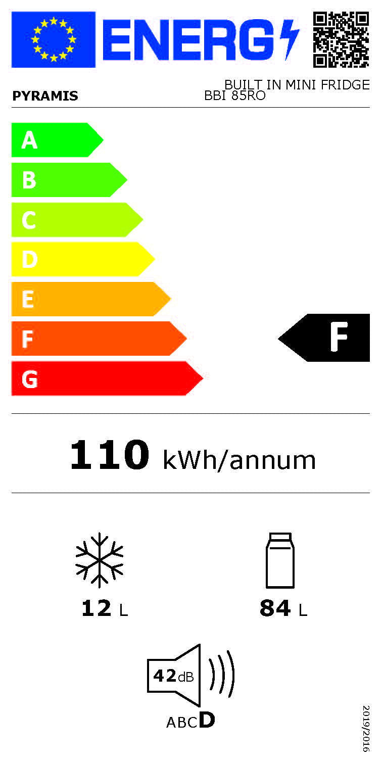 Frigider cu o usa incorporabil Pyramis BBI 85RO Table Top, clasa F, capacitate totala 96 litri - EpicHome.ro