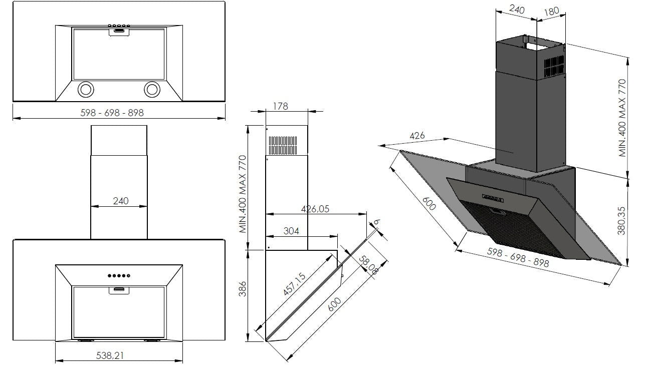 Hota decor Pyramis AFFIUSO KA160, 1 motor turbo, sticla fumurie si inox, 440m³h - EpicHome.ro