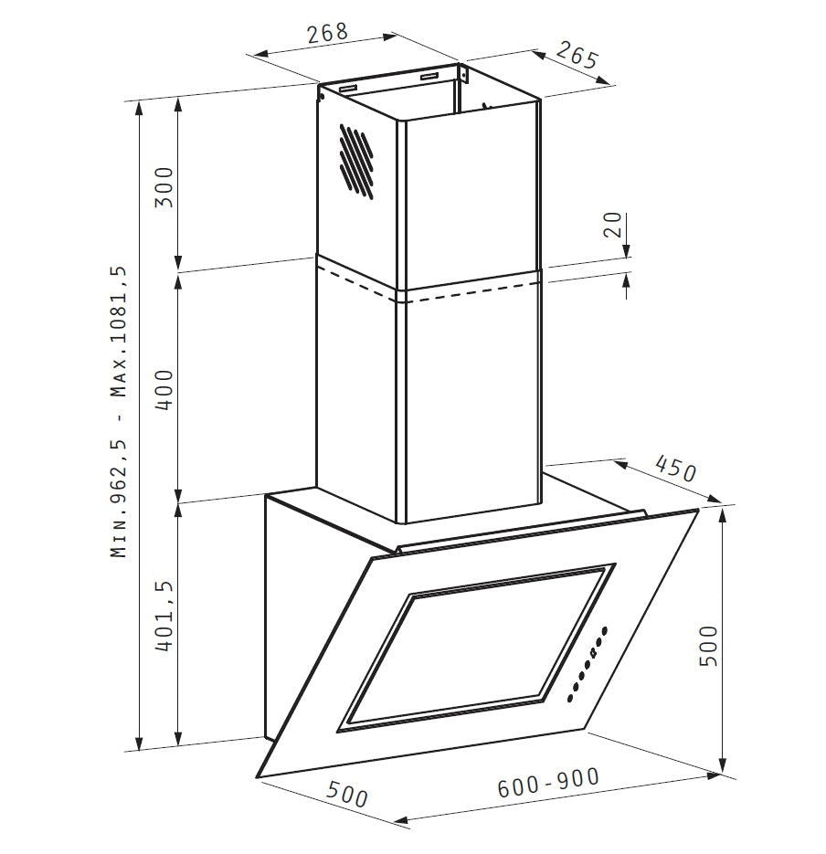 Hota decor Pyramis ARONDO Black Glass, 1 motor, Touch control, Timer, 494m³h - EpicHome.ro