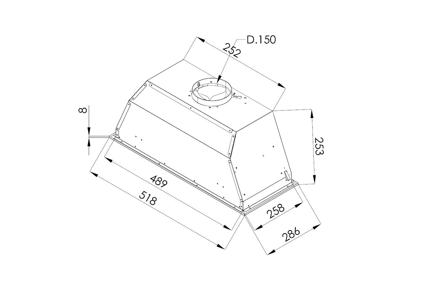 Hota total incorporabila Pyramis CH111, 1 motor Turbo, 440m³h, Inox, 52cm - EpicHome.ro