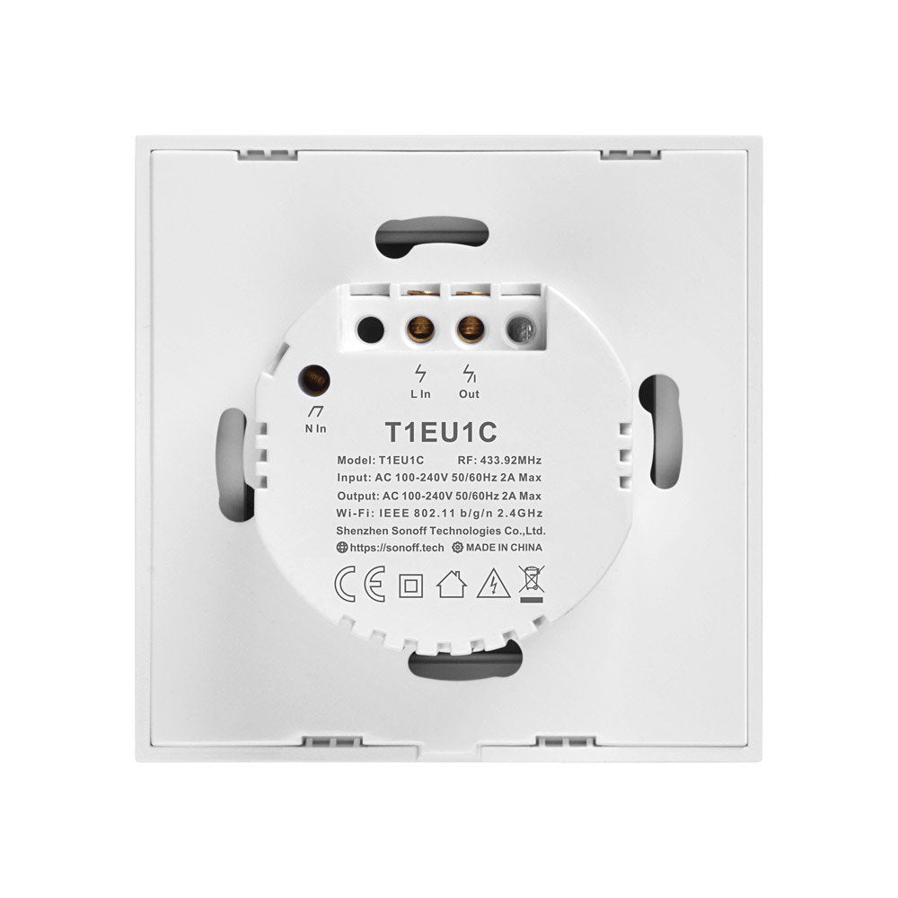 Intrerupator inteligent dublu cu touch Sonoff T1EU2C TX, Wi-Fi, compatibil Amazon Alexa si Google Assistant, sticla, Alb - EpicHome