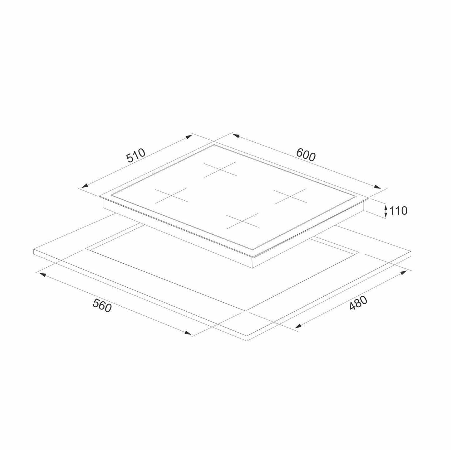 Plita gaz Pyramis 5335.02.01 Black Glass, gratare individuale emailate, 60x51 cm - EpicHome.ro