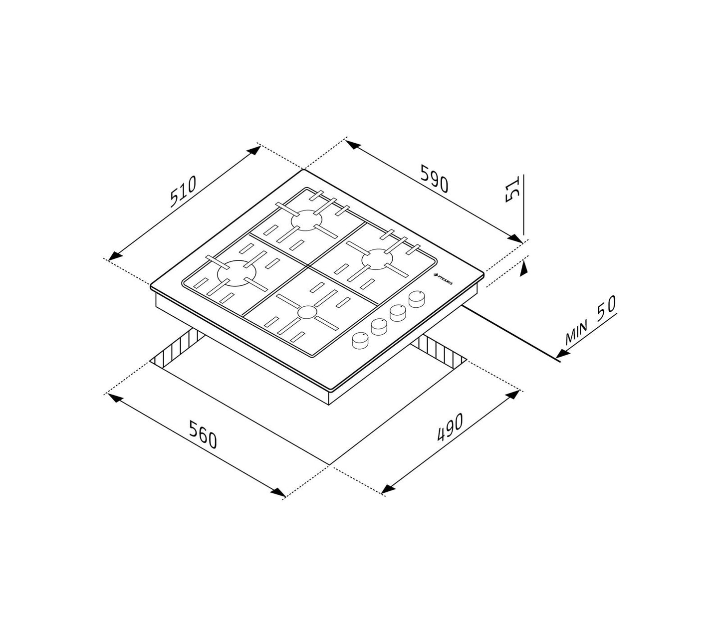 Plita gaz Pyramis 733071 Rustic, Wok, gratare fonta, 59x51 cm - EpicHome.ro