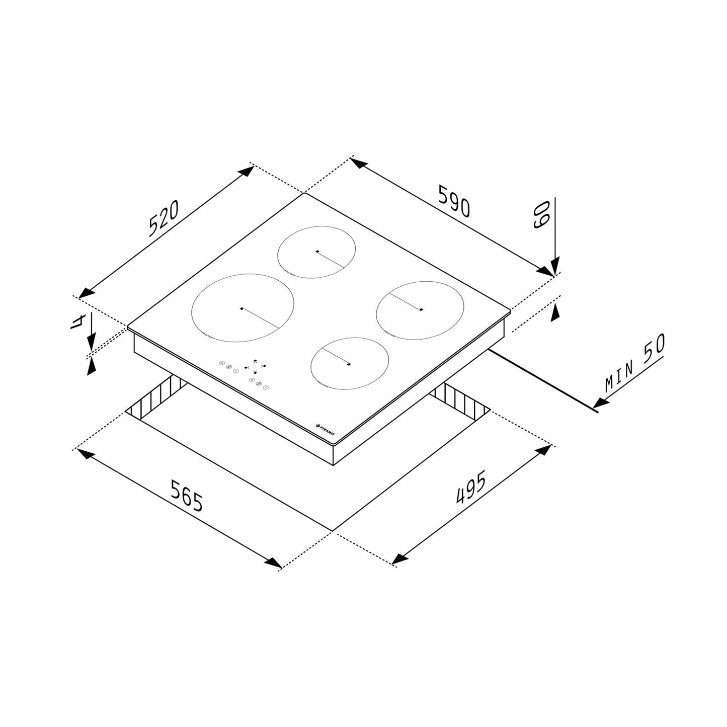 Plita inductie Pyramis PHI62430FMB Black Glass, 4 zone de gatit, Power Management, 9 trepte de putere, 59x52 cm - EpicHome.ro