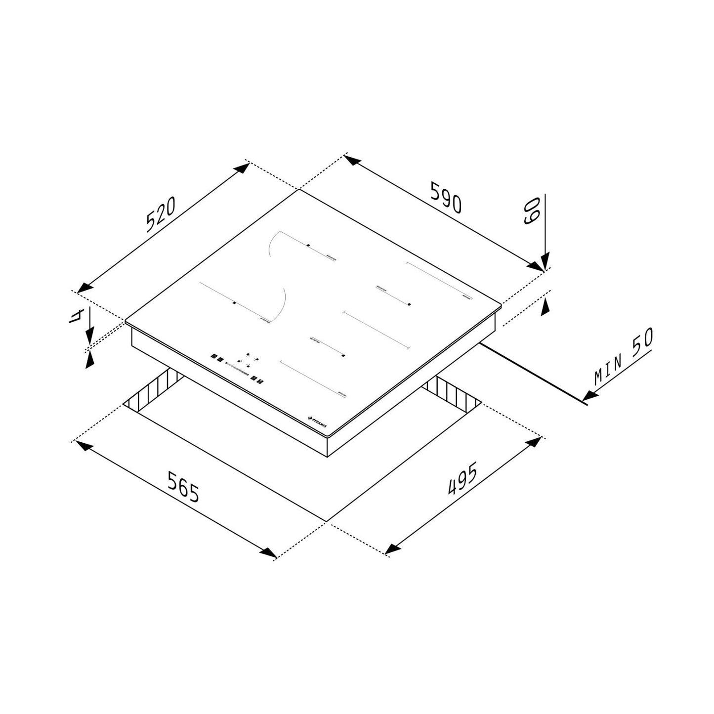 Plita inductie Pyramis PHI62432FMB Slider Touch Control, 4 zone de gatit, 1 zona Bridge, 9 trepte de putere, 59x52 cm - EpicHome.ro