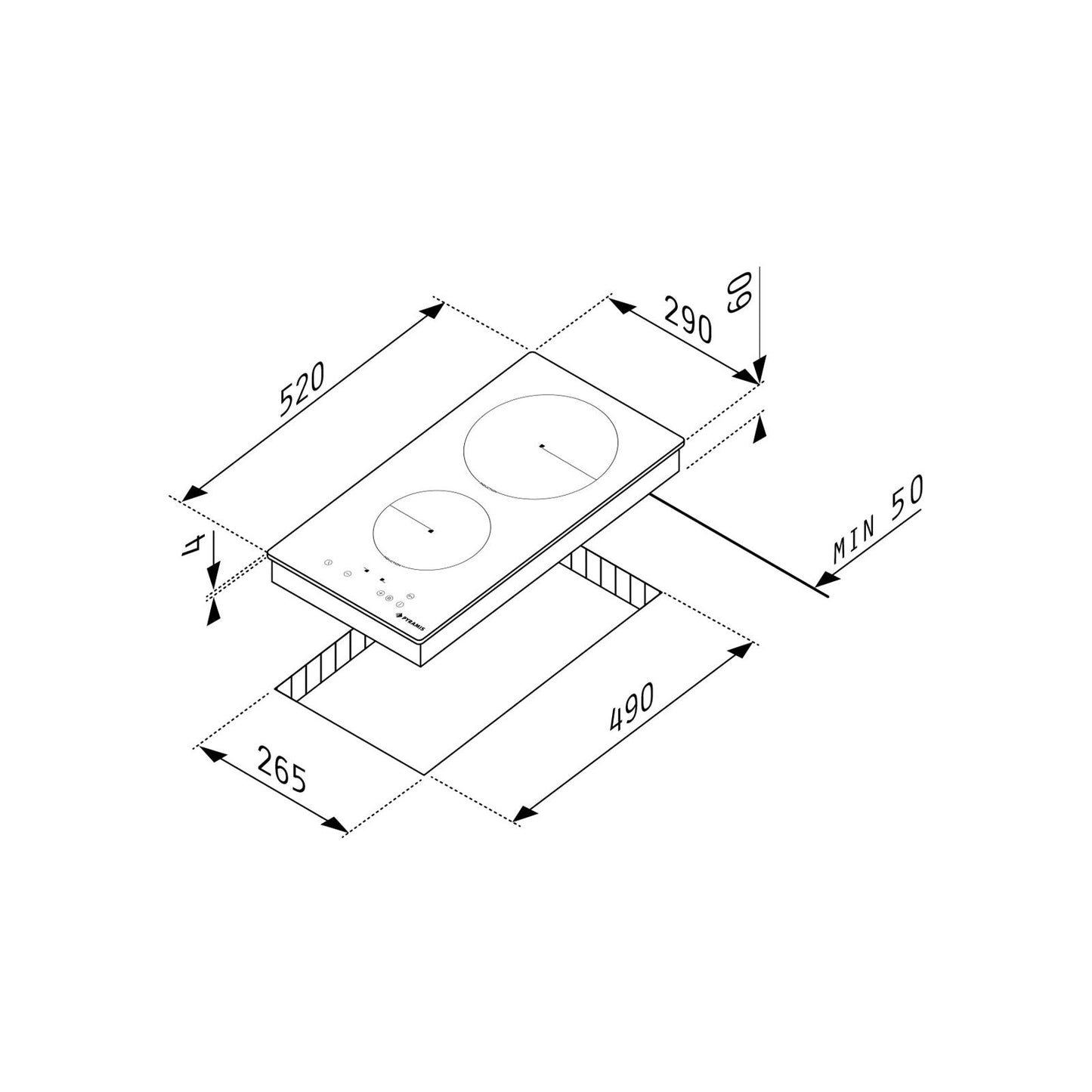 Plita inductie domino Pyramis PHI32230FMB Black Glass, 2 zone de gatit, Booster, 9 trepte de putere, 29x52 cm - EpicHome.ro
