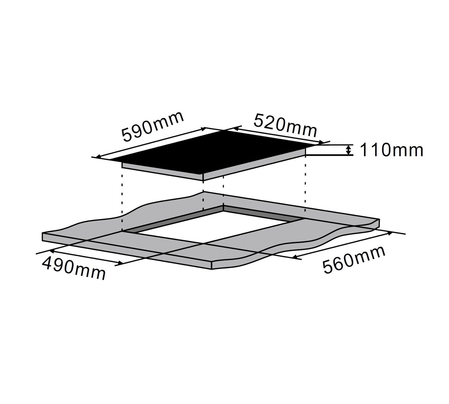 Plita mixta Pyramis 2+2 Gaz & Vitroceramic, sticla neagra, 9 trepte de putere, 59x52 cm - EpicHome.ro