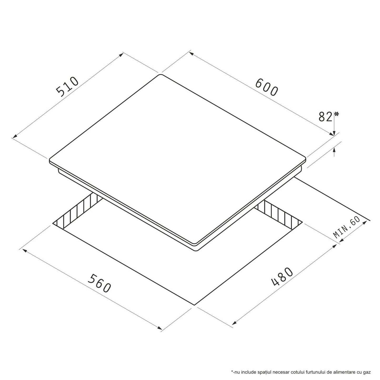 Plita mixta Pyramis 3+1 Gaz & Vitroceramic, sticla neagra, 6 trepte de putere, 60x51 cm - EpicHome