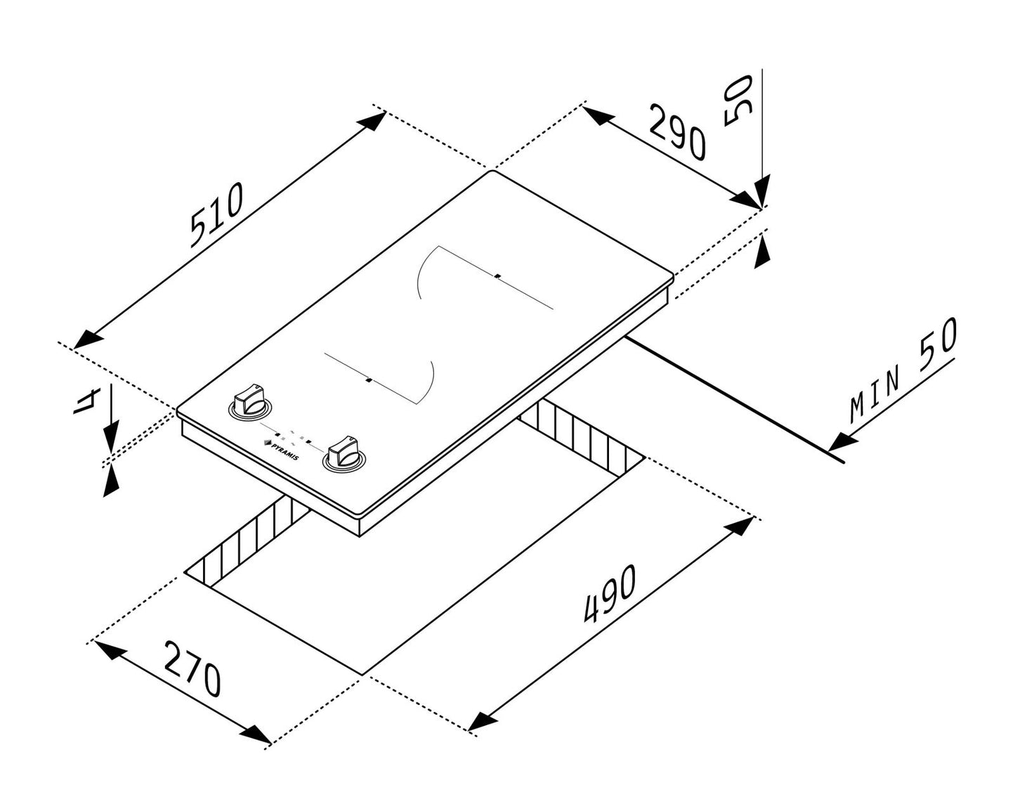 Plita vitroceramica domino Pyramis PHC31233FMB Black Glass, 2 zone de gatit, 9 trepte de putere, 29x51 cm - EpicHome.ro