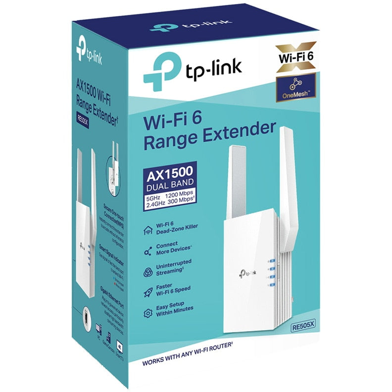 Range Extender TP-Link RE505X Wi-Fi 6 Dual-Band Gigabit AX1500, tehnologie OneMesh, Adaptive Path, Mod High Speed, Mod Access Point