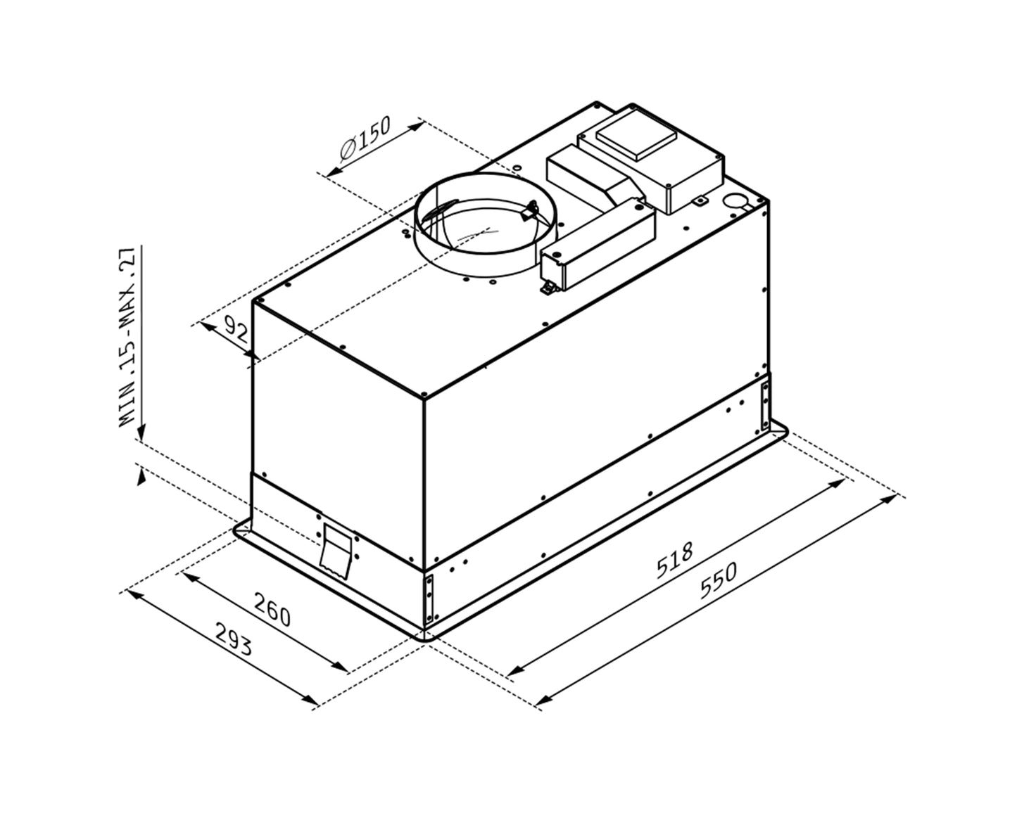 Hota total incorporabila Pyramis Turbo Plus, 55 cm, 1 motor, 730m³h, electronic control, Timer, finisaj metal vopsit gri si rama inox