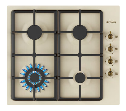 Plita gaz Pyramis 60KF 870, finisaj Rustic, wok, gratare fonta, 59x52cm