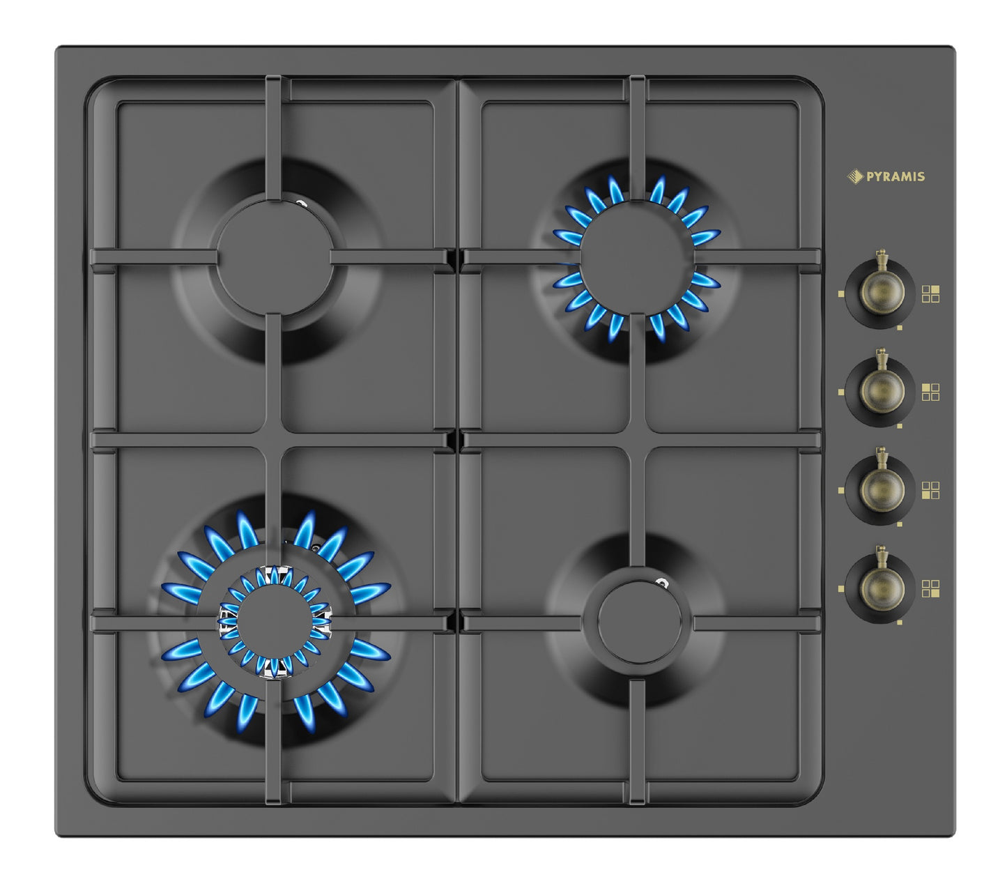 Plita gaz Pyramis 60KF 870, finisaj Rustic, wok, gratare fonta, 59x52cm