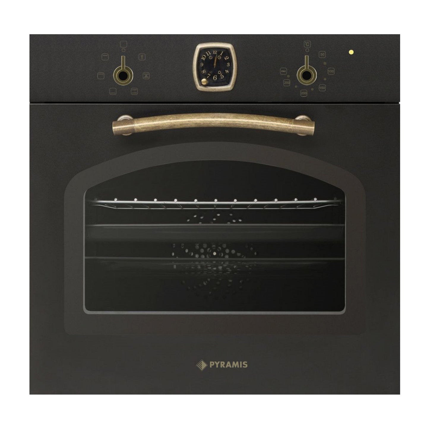 Cuptor electric Pyramis 60IN 8071, 6 functii, clasa A, volum 64 litri, ceas analogic SQ, finisaj rustic