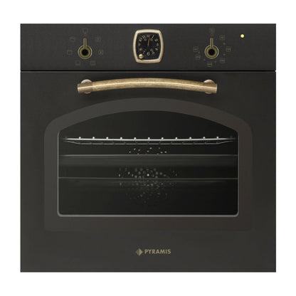 Cuptor electric Pyramis 60IN 8071, 6 functii, clasa A, volum 64 litri, ceas analogic SQ, finisaj rustic