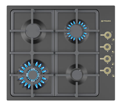 Plita gaz Pyramis 60KF 871, finisaj Rustic, wok, gratare fonta, 59x52cm