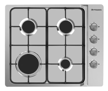 Plita gaz Pyramis 4102, Inox, gratare emailate, 60x51 cm