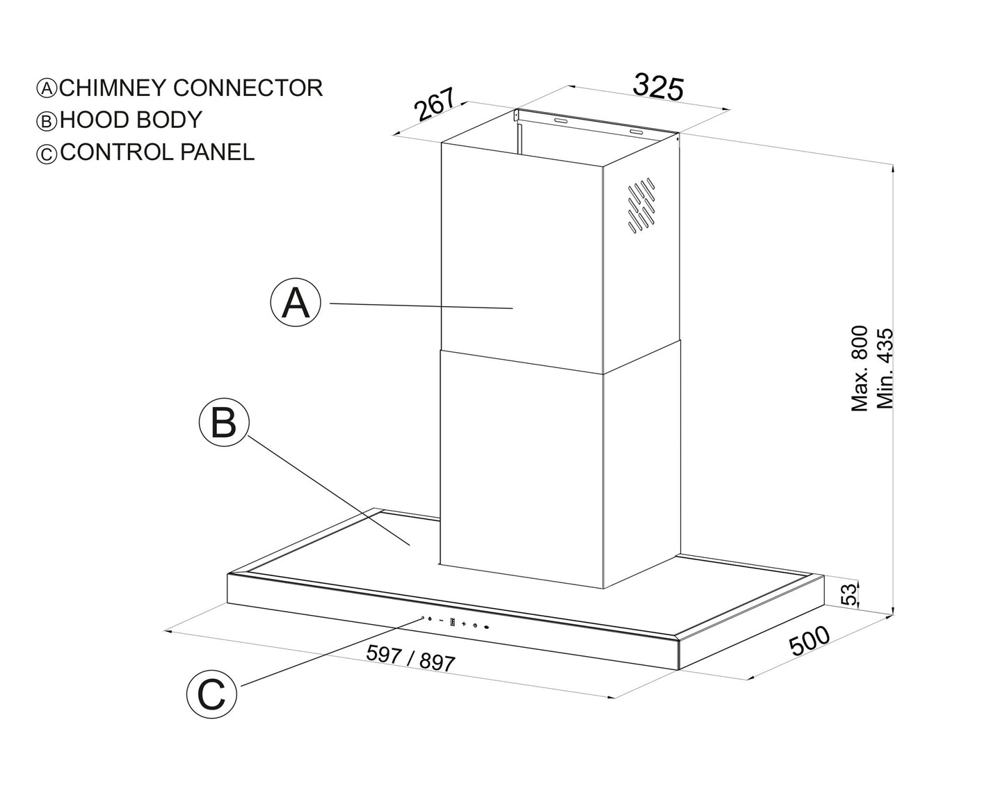 Hota decorativa Pyramis T SHAPE ERN 2082, Touch Control, putere de absorbtie 760mc/h, 1 motor turbo
