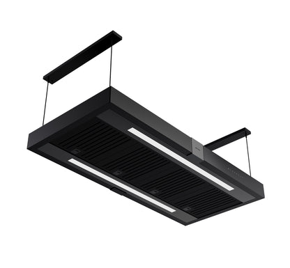 Hota decor insula Pyramis ERN1049, Control cu telecomanda, putere de absorbtie 945mc/h, 1 motor turbo, 130cm, finisaj sticla neagra