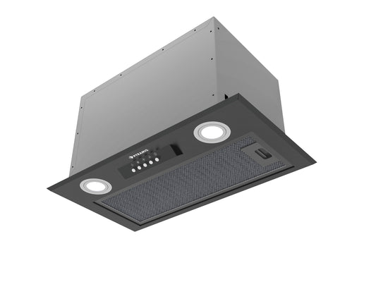 Hota total incorporabila Pyramis MD, 1 motor, putere de absorbtie maxima 618mc/h, 52cm, Touch control, finisaj metal vopsit negru