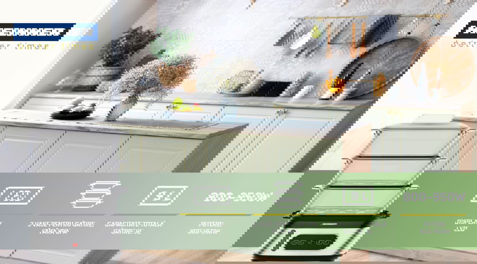 Aparat de gatit cu aburi Heinner HSA-D950SS, 950W, display LED, 1.5 litri - EpicHome