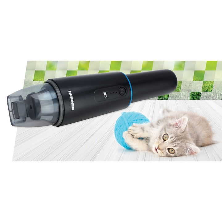 Aspirator de mana Heinner Blackstone HHVC-D7.2BK, 70W, acumulator li 7.2v, autonomie 12 min, durata incarcare 3 ore, adaptor USB, accesorii perie 2 in 1, negru - EpicHome