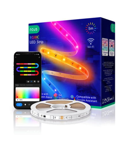 Banda LED RGBIC inteligenta Nous F4, Wi-Fi, sincronizare muzica, control vocal, 18W, lumina colorata, 5m - EpicHome.ro