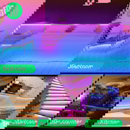 Banda LED RGB inteligenta Nous F1, Wi-Fi, comanda vocala, senzor sincronizare muzica, 18W, 1700 lm, A++, lumina colorata, 5m - EpicHome.ro