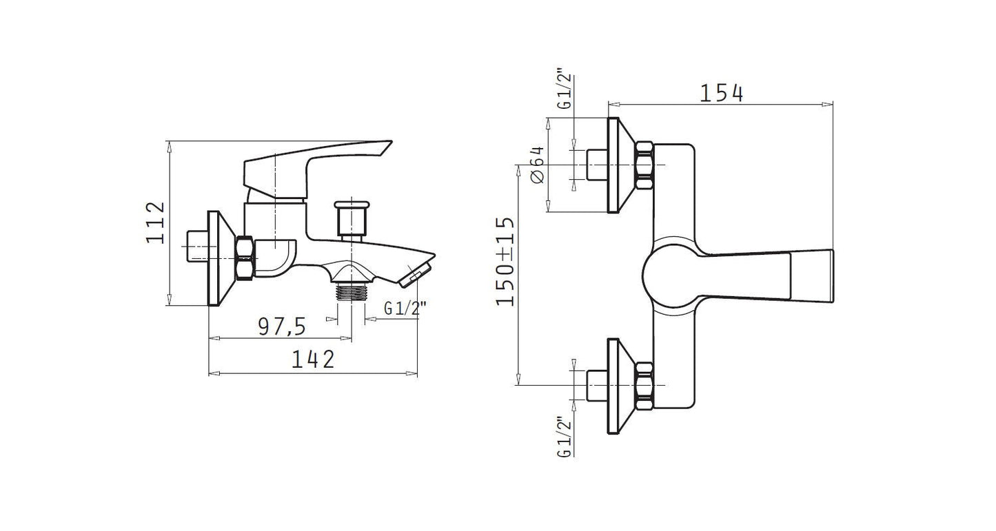 Baterie cada si dus Pyramis DELICATO PLUS, finisaj cromat, cartus cu disc ceramic - EpicHome.ro
