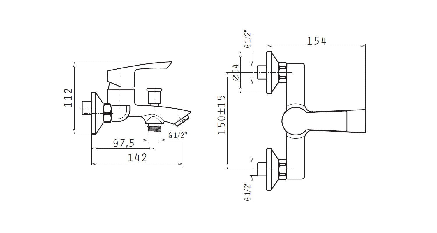 Baterie cada si dus Pyramis DELICATO PLUS, finisaj cromat, cartus cu disc ceramic - EpicHome.ro