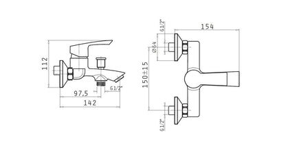 Baterie cada si dus Pyramis DELICATO PLUS, finisaj cromat, cartus cu disc ceramic - EpicHome.ro