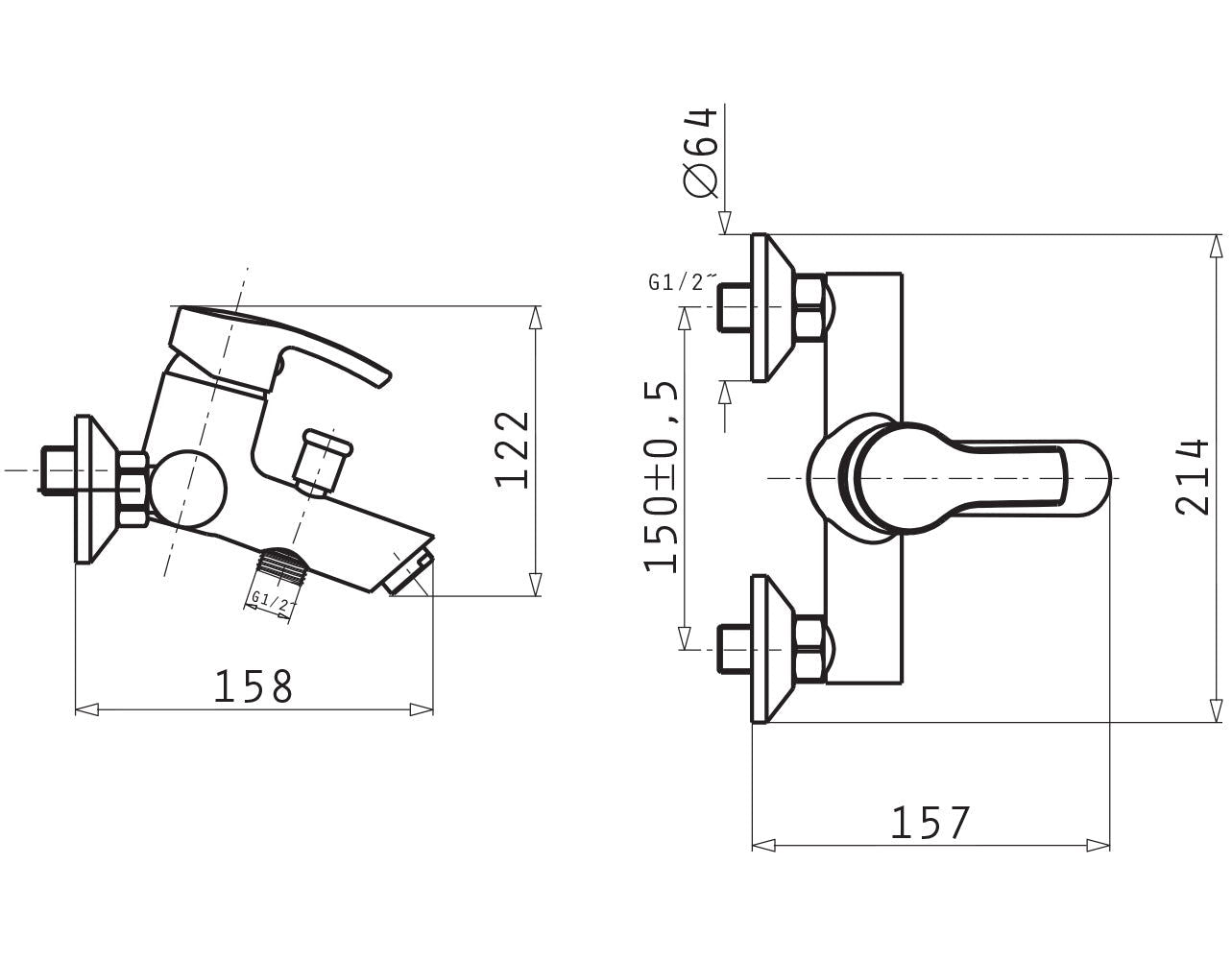 Baterie cada si dus Pyramis DELICATO, finisaj cromat, cartus cu disc ceramic - EpicHome.ro
