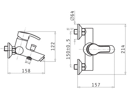 Baterie cada si dus Pyramis DELICATO, finisaj cromat, cartus cu disc ceramic - EpicHome.ro