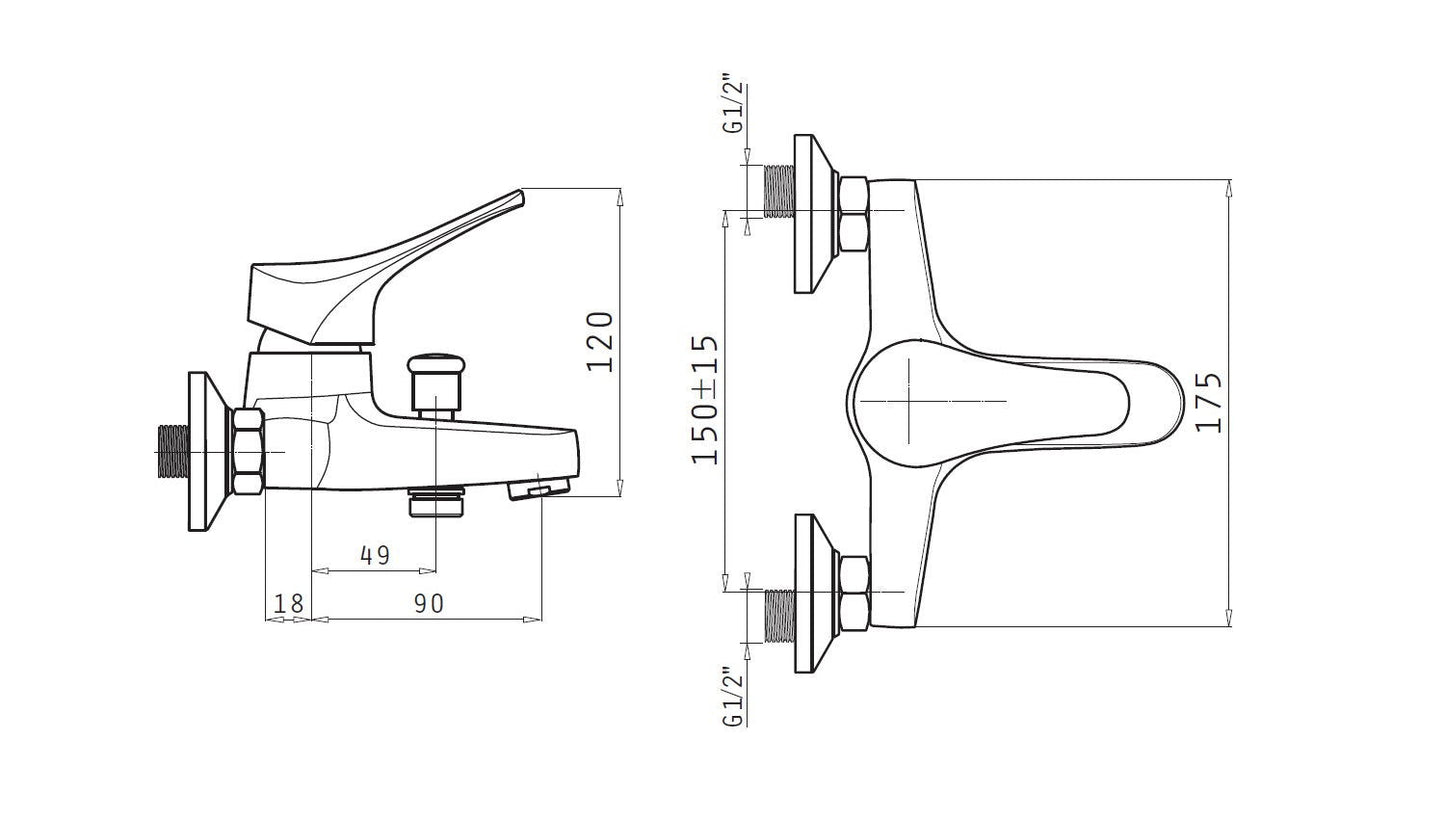 Baterie cada si dus Pyramis SERRA, finisaj cromat, cartus cu disc ceramic - EpicHome.ro
