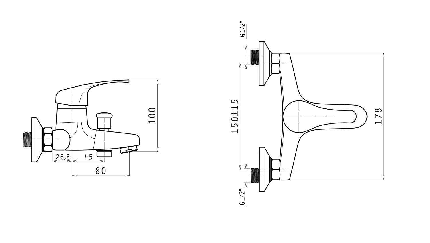 Baterie cada si dus Pyramis SONIA, finisaj cromat, cartus cu disc ceramic - EpicHome.ro