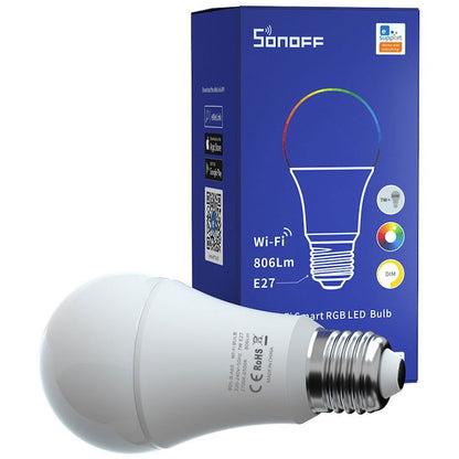Bec LED inteligent Sonoff RGB B05-BL-A60, WiFi+Bluetooth, E27, 9W, 806 lm, lumina colorata, Amazon Alexa/Google Assistant , clasa energetica F - EpicHome