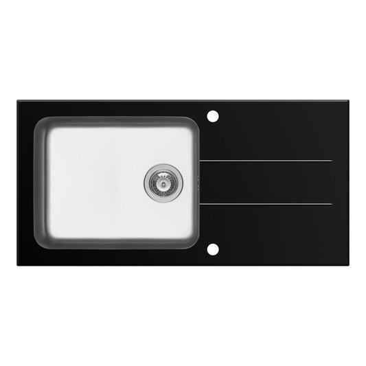 Chiuveta Pyramis CONCERTO 100x50 1B 1D Black Glass & Inox - EpicHome.ro