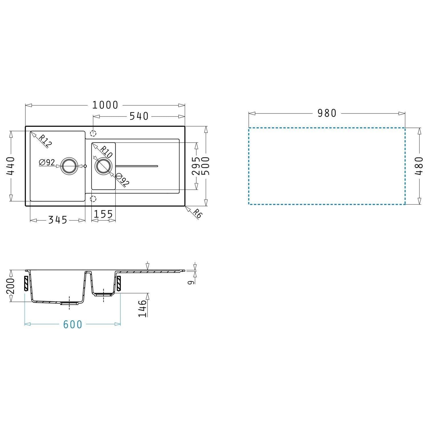 Chiuveta granit Pyramis ITHAKA 100x50cm - EpicHome