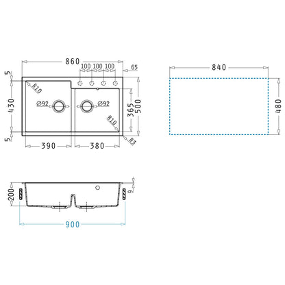 Chiuveta granit Pyramis ITHAKA 1 3/4B 86x50cm - EpicHome