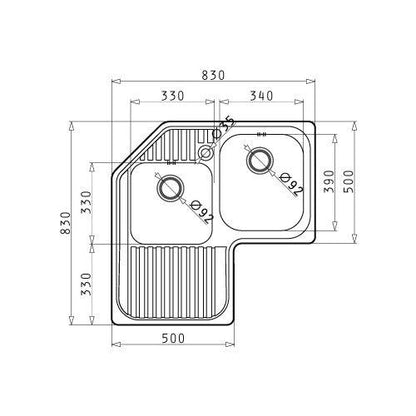 Chiuveta inox Pyramis CELESTE 83x83 2B 1D - EpicHome.ro