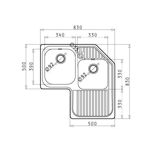 Chiuveta inox Pyramis CELESTE 83x83 2B 1D - EpicHome.ro