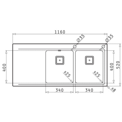Chiuveta inox Pyramis OLYNTHOS 116x52 2B 1D - EpicHome.ro