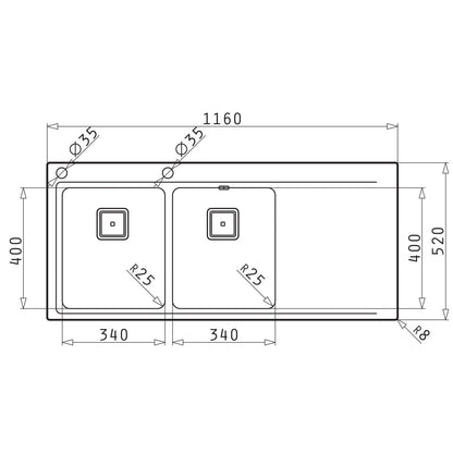 Chiuveta inox Pyramis OLYNTHOS 116x52 2B 1D - EpicHome.ro